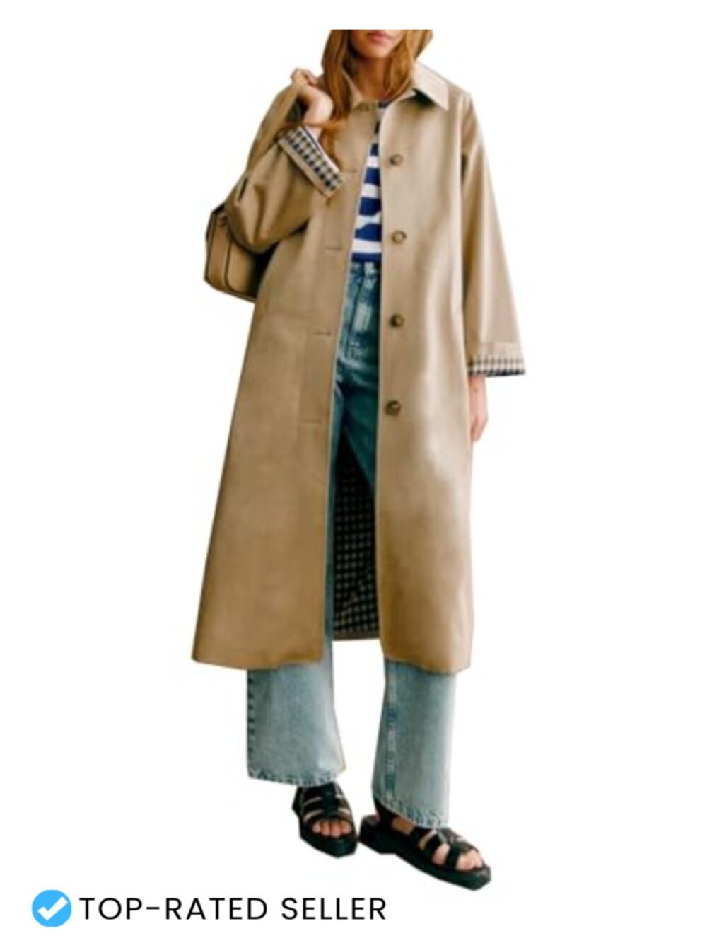 Oversized Single Breasted Trench Coat Long Button Down Jacket